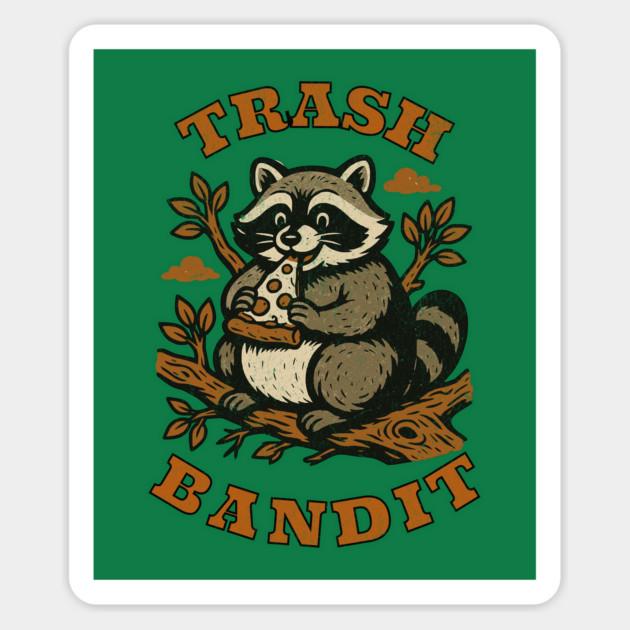 Trash Bandit Funny Raccoon Eating Pizza Cartoon Humor Magnet by Yesteeyear