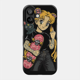 Skater Sailor From Hell – Edgy Anime Skateboard Girl Phone Case