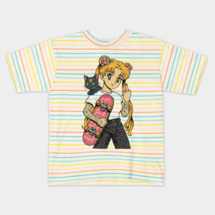 Skater Sailor From Hell – Edgy Anime Skateboard Girl Kids T-Shirt
