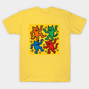 Funny Keith haring - Dancing Cats - Retro 80s Keith Haring Vibe T-Shirt