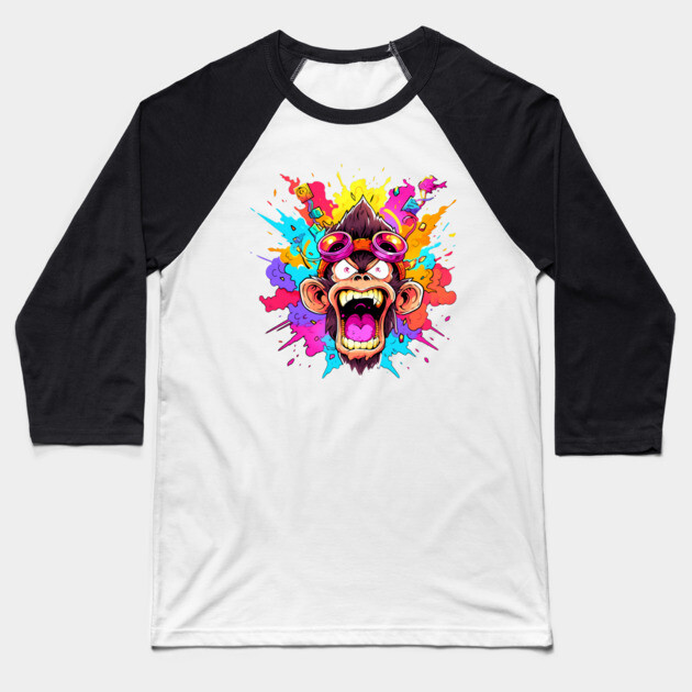 Crazy Funky Angry Monkey Baseball T-Shirt by Atomic Prophet