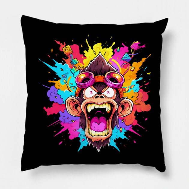 Crazy Funky Angry Monkey Pillow by Atomic Prophet