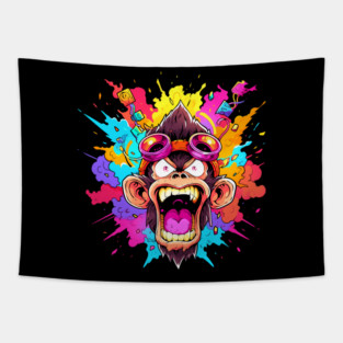 Crazy Funky Angry Monkey Tapestry