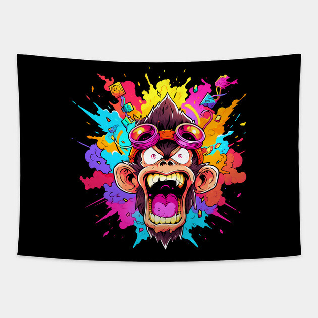Crazy Funky Angry Monkey Tapestry by Atomic Prophet