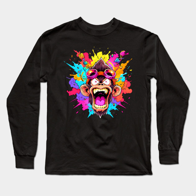 Crazy Funky Angry Monkey Long Sleeve T-Shirt by Atomic Prophet