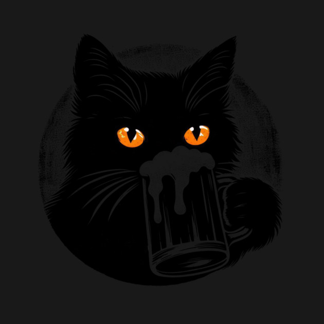 Black Cat Drinking Beer by CreativeSage
