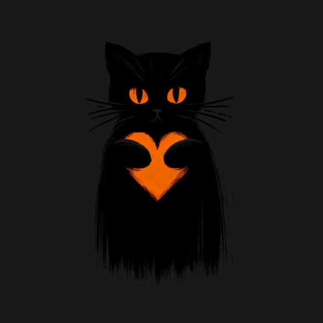 Black Cat with orange heart by CreativeSage