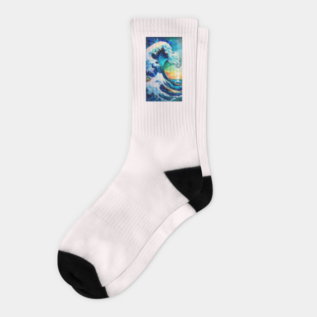 Stained Glass The Great Wave off Kanagawa Socks by JessArty