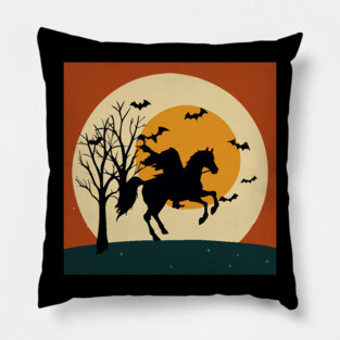 Headless Horseman Halloween Night – Vintage Spooky Sunset Scene Pillow