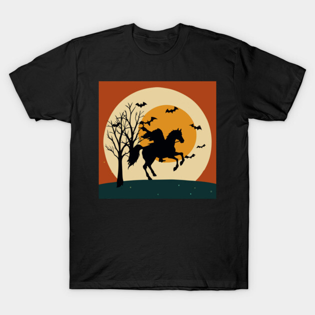 Headless Horseman Halloween Night – Vintage Spooky Sunset Scene T-Shirt by DonWillisJrArt