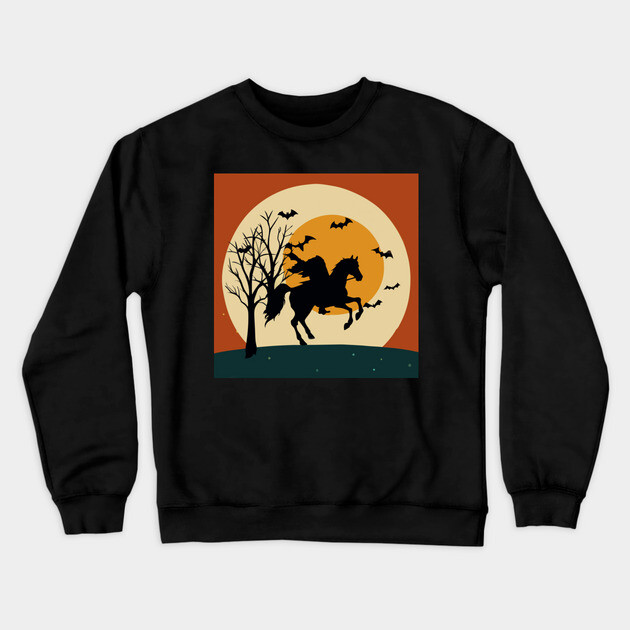 Headless Horseman Halloween Night – Vintage Spooky Sunset Scene Crewneck Sweatshirt by DonWillisJrArt