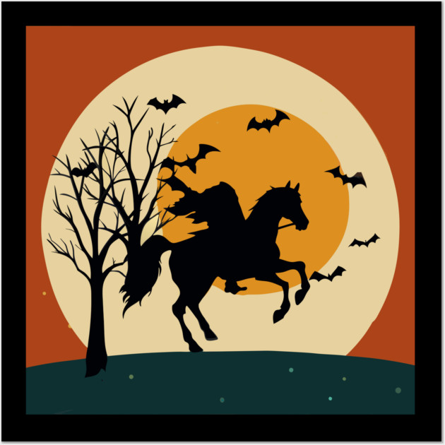 Headless Horseman Halloween Night – Vintage Spooky Sunset Scene Wall Art by DonWillisJrArt