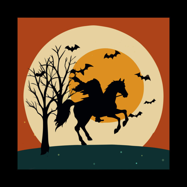 Headless Horseman Halloween Night – Vintage Spooky Sunset Scene by DonWillisJrArt
