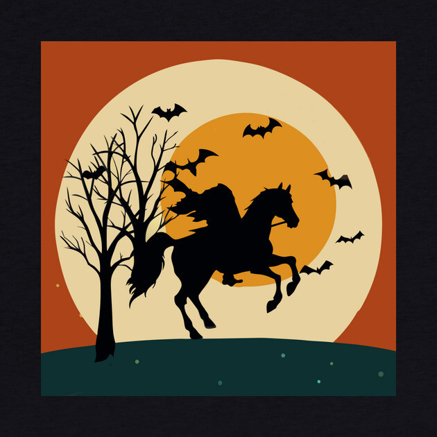 Headless Horseman Halloween Night – Vintage Spooky Sunset Scene by DonWillisJrArt