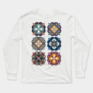 Colorful Moroccan Tile Pattern Illustration - Intricate Decorative Design Long Sleeve T-Shirt