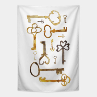 Vintage Keys Collection Illustration - Antique Key Design Tapestry