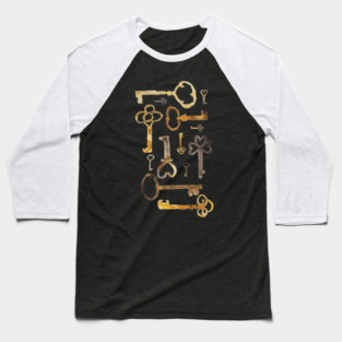 Vintage Keys Collection Illustration - Antique Key Design Baseball T-Shirt
