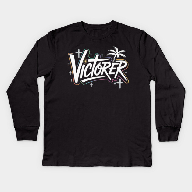 VICTORER – Neon Graffiti Christian Street Art Kids Long Sleeve T-Shirt by Rox