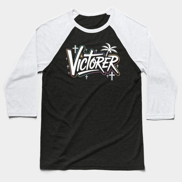 VICTORER – Neon Graffiti Christian Street Art Baseball T-Shirt by Rox