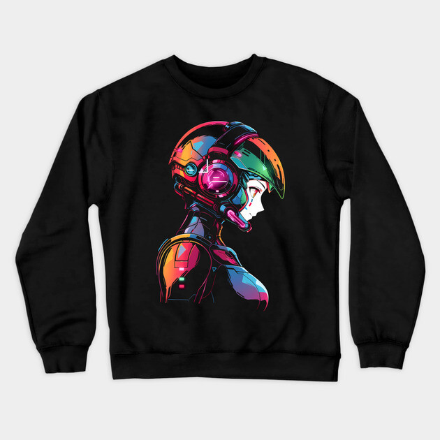 Anime Girl Mecha Pilot Crewneck Sweatshirt by Atomic Prophet