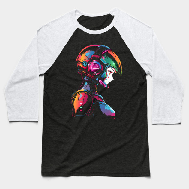 Anime Girl Mecha Pilot Baseball T-Shirt by Atomic Prophet