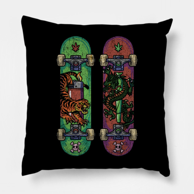 Skate & Bake – Tiger vs Dragon Edition Pillow by Wrongteeshirt