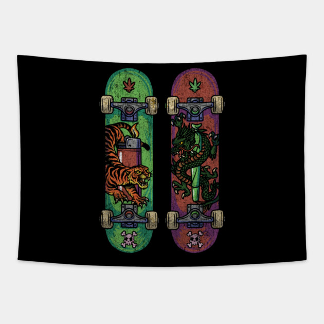 Skate & Bake – Tiger vs Dragon Edition Tapestry by Wrongteeshirt