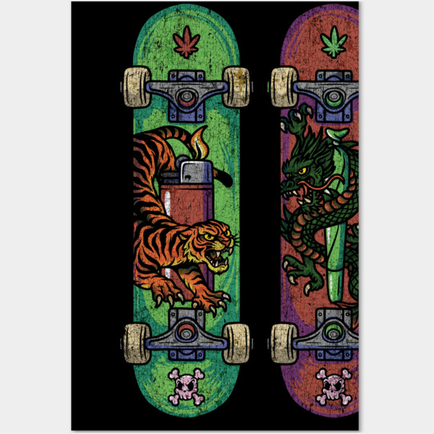 Skate & Bake – Tiger vs Dragon Edition Wall Art by Wrongteeshirt