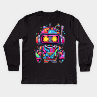 Rainbow Robot Kids Long Sleeve T-Shirt