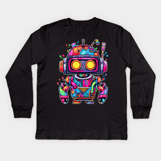 Rainbow Robot Kids Long Sleeve T-Shirt by Atomic Prophet