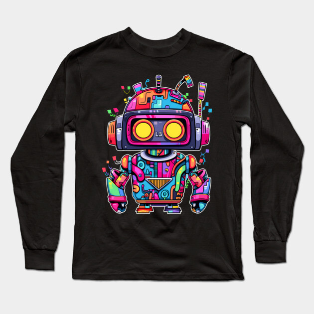Rainbow Robot Long Sleeve T-Shirt by Atomic Prophet
