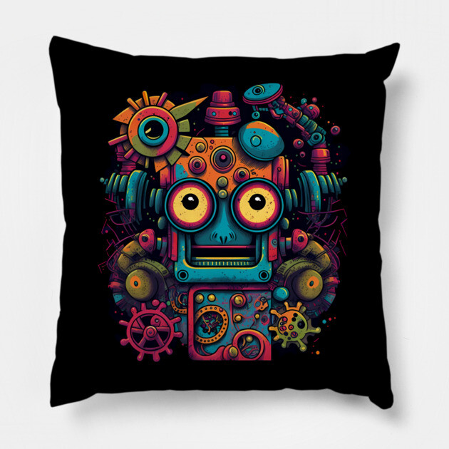 Funky Cool Robot Pillow by Atomic Prophet