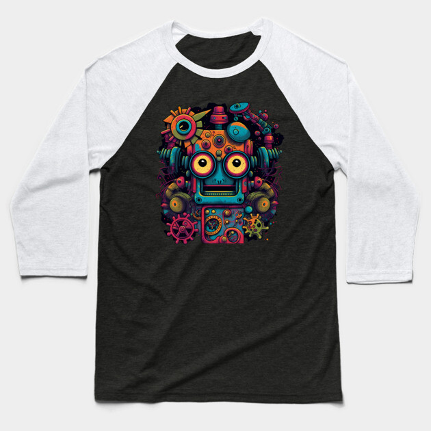 Funky Cool Robot Baseball T-Shirt by Atomic Prophet