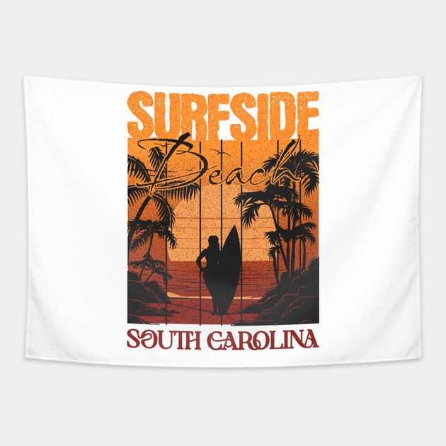 Surf Side Beach South Carolina Family Resort Surfing Distressed Design Tapestry by Joaddo