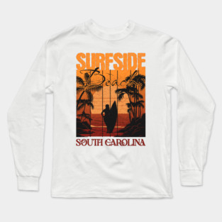 Surf Side Beach South Carolina Family Resort Surfing Distressed Design Long Sleeve T-Shirt