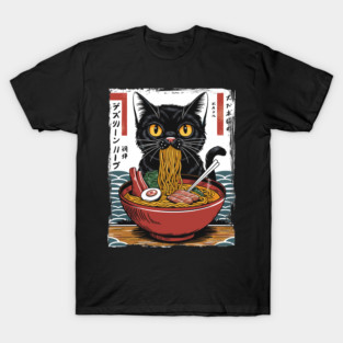 Kawaii Cat Eating Ramen Noodles Funny Anime Gift Girls Teens T-Shirt