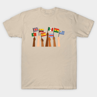 Hands-Holding-Flags-of-the-World-Unity-and-Diversity T-Shirt