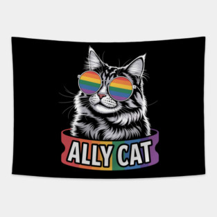 Ally Cat Straight Lgbt Supporter Gay Pride Ally Rainbow Tapestry
