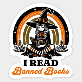 I Read Banned Books Reading Rainbow Bookworm Witch Sticker