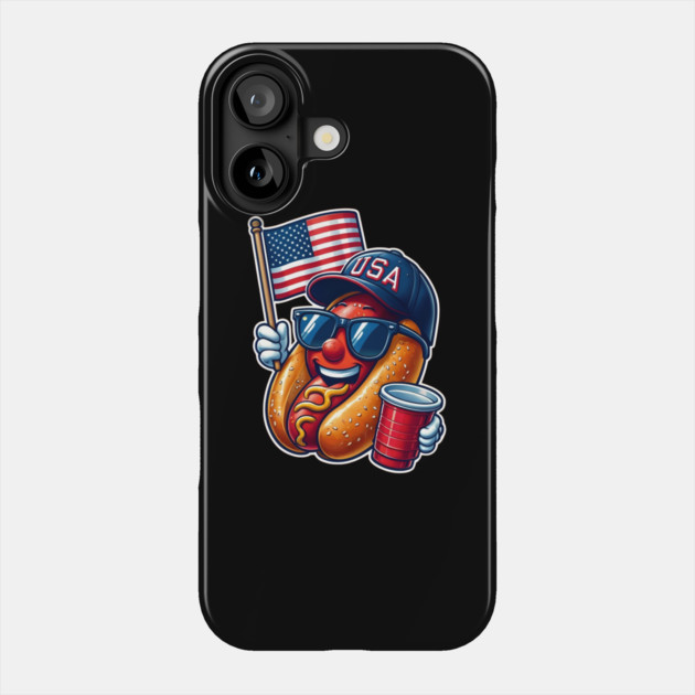 4th of July Hotdog Funny Fourth of July Patriotic USA Flag Phone Case by Creatifly Graphic Tees