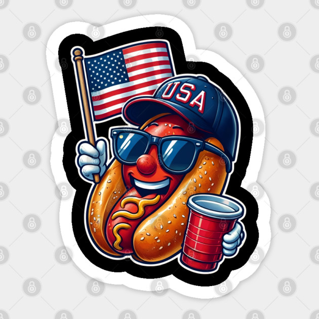 4th of July Hotdog Funny Fourth of July Patriotic USA Flag Sticker by Creatifly Graphic Tees