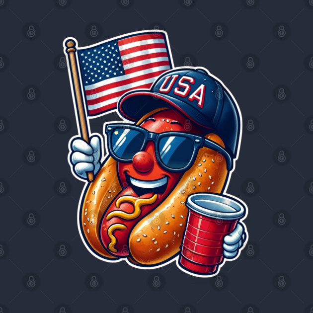 4th of July Hotdog Funny Fourth of July Patriotic USA Flag by Creatifly Graphic Tees