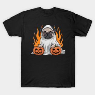 Pug Dog Ghost Funny Halloween Pumpkin Dog Lovers T-Shirt