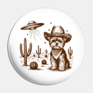 Yorkshire Terrier Lover Yorkie Mom UFO Wild West Western Pin
