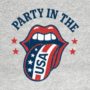 Party In The USA Lips Tongue Flag 4th of July Design T-Shirt