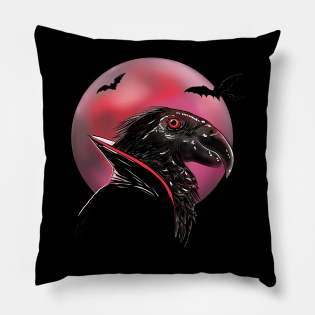 Dracula Parrot Blood Moon Illustration Pillow by H. R. Sinclair