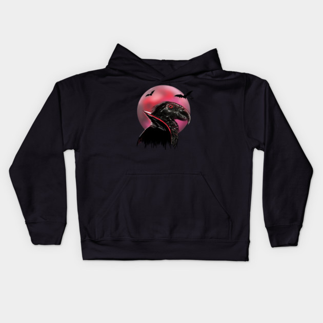 Dracula Parrot Blood Moon Illustration Kids Hoodie by H. R. Sinclair