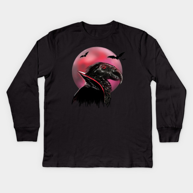 Dracula Parrot Blood Moon Illustration Kids Long Sleeve T-Shirt by H. R. Sinclair