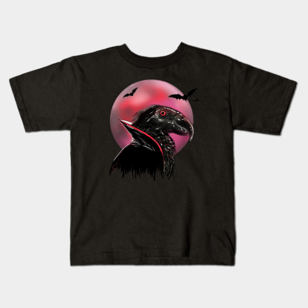 Dracula Parrot Blood Moon Illustration Kids T-Shirt by H. R. Sinclair