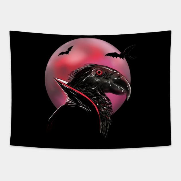 Dracula Parrot Blood Moon Illustration Tapestry by H. R. Sinclair